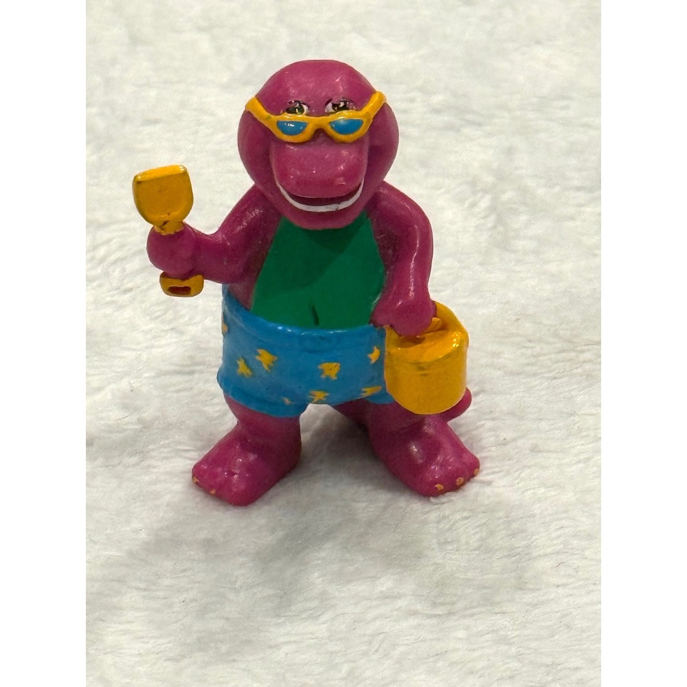 Vintage 1993 Barney‎ the Dinosaur Beach PVC Figure Sunglasses Shovel Bucket 2.5"